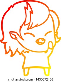 dibujo de línea de gradiente cálido de una caricatura que ríe muchacha vampiro