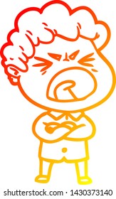 dibujo de línea de gradiente cálido de un hombre furioso de caricatura