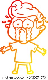 warm gradient line drawing of a cartoon crying man