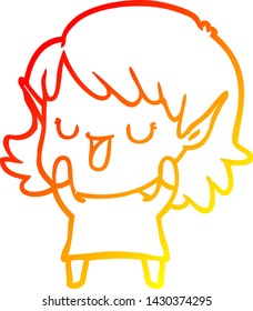 warm gradient line drawing of a cartoon elf girl
