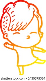 warm gradient line drawing of a cartoon squinting girl