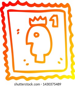 warm gradient line drawing of a cartoon stamp with royal head
