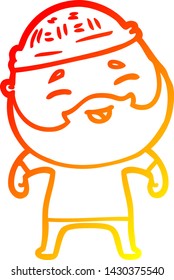 warm gradient line drawing of a cartoon happy bearded man