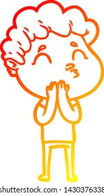 dibujo de línea de gradiente cálido de un hombre de dibujos animados puliendo