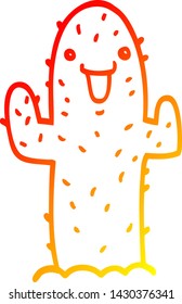 warm gradient line drawing of a cartoon cactus