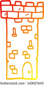 dibujo de línea de gradiente cálido de una torre de castillo de dibujos animados