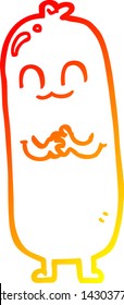 warme Farbverlauf-Linienzeichnung einer Cartoon-Wurst