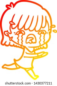 warm gradient line drawing of a cartoon girl crying