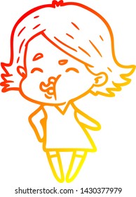 warm gradient line drawing of a cartoon girl pulling face