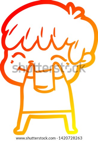 warm gradient line drawing of a cartoon happy boy
