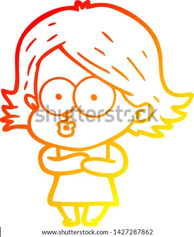 warm gradient line drawing of a cartoon girl pouting