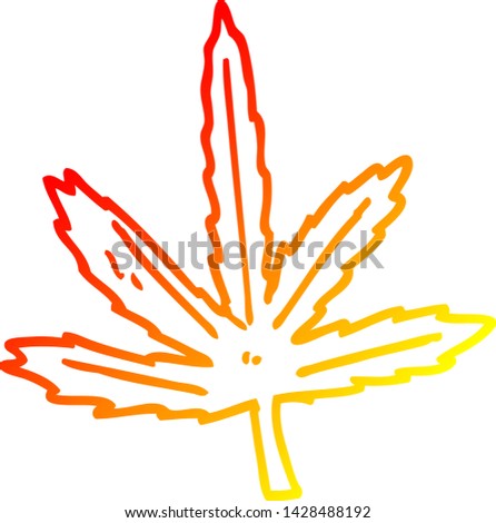 warm gradient line drawing of a cartoon marijuana leaf