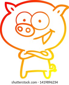 dibujo de línea de degradado cálido de una animada caricatura de cerdo