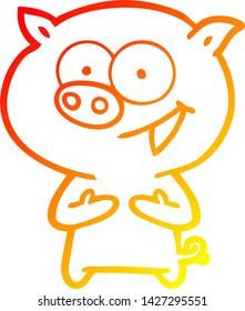 warm gradient line drawing of a cheerful pig cartoon