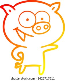dibujo de línea de degradado cálido de una animada caricatura de cerdo