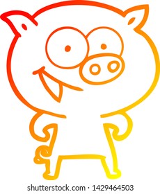 dibujo de línea de degradado cálido de una animada caricatura de cerdo