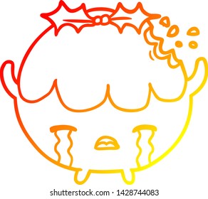 warm gradient line drawing of a christmas pudding crying