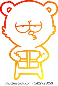 warm gradient line drawing of a christmas bear cartoon