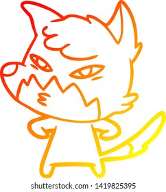dibujo de línea de degradado cálido de un zorro de dibujos animados inteligente