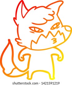 warm gradient line drawing of a clever cartoon fox