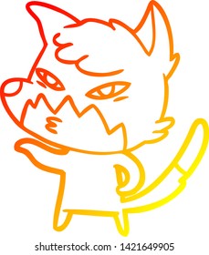 warm gradient line drawing of a clever cartoon fox