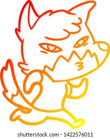 warm gradient line drawing of a clever cartoon fox