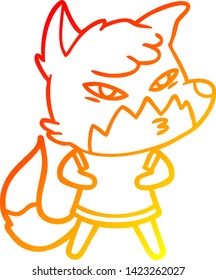 warm gradient line drawing of a clever cartoon fox