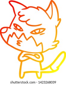 dibujo de línea de degradado cálido de un zorro de dibujos animados inteligente