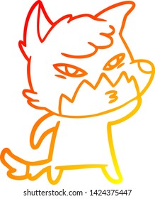 warm gradient line drawing of a clever cartoon fox