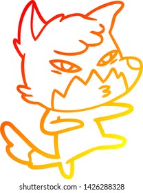 warm gradient line drawing of a clever cartoon fox