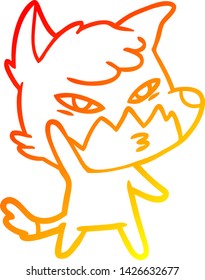 warm gradient line drawing of a clever cartoon fox
