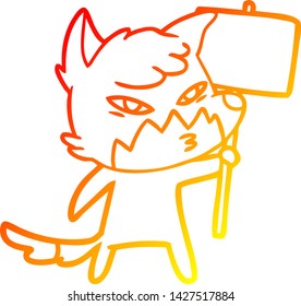 warm gradient line drawing of a clever cartoon fox