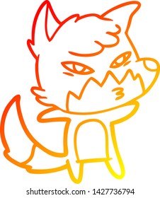 warm gradient line drawing of a clever cartoon fox