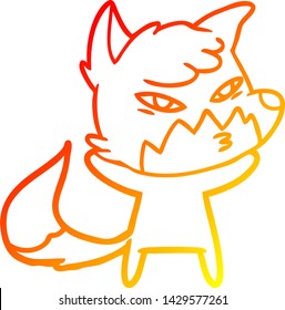 warm gradient line drawing of a clever cartoon fox