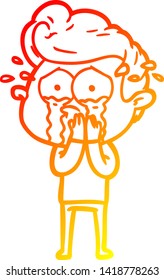 warm gradient line drawing of a concerned crying man