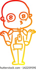 warm gradient line drawing of a confused weird bald spaceman