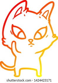 dibujo de línea de degradado cálido de un gato de dibujos animados confuso