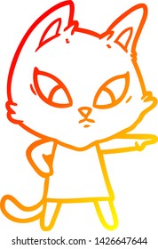 dibujo de línea de degradado cálido de un gato de dibujos animados confuso