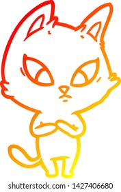 warm gradient line drawing of a confused cartoon cat