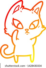 warme Farbverlauf-Linienzeichnung einer verwirrten Cartoon-Katze