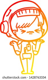 dibujo de línea de gradiente cálido de una chica confusa del espacio de dibujos animados