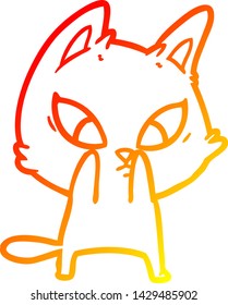 warme Farbverlauf-Linienzeichnung einer verwirrten Cartoon-Katze