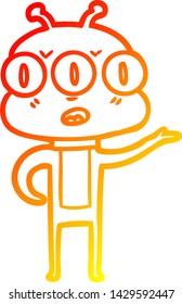 warm gradient line drawing of a confused three eyed alien