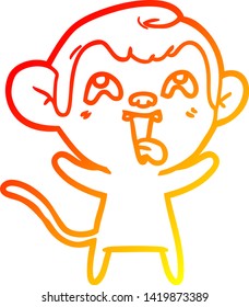 dibujo de línea de gradiente cálido de un mono loco de dibujos animados
