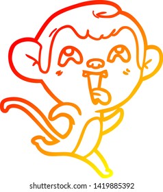 warm gradient line drawing of a crazy cartoon monkey