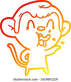 warm gradient line drawing of a crazy cartoon monkey