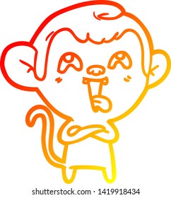 dibujo de línea de gradiente cálido de un mono loco de dibujos animados