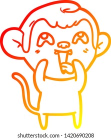 warm gradient line drawing of a crazy cartoon monkey