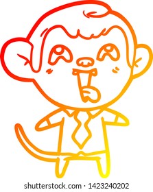 warm gradient line drawing of a crazy cartoon monkey in shirt and tie