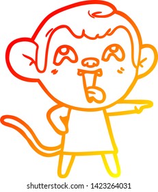 dibujo de línea de gradiente cálido de un mono loco de dibujos animados en vestido